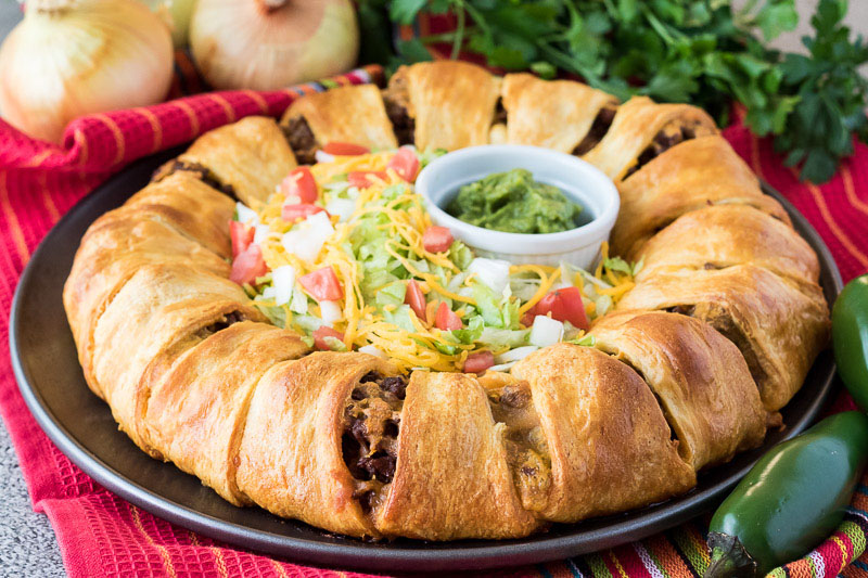 crescent taco ring on red napkin