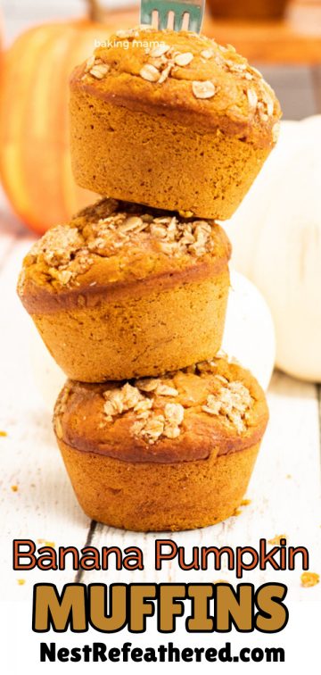 banana pumpkin pin image of stacked muffins