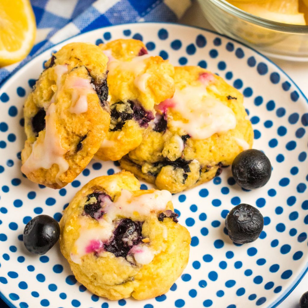 lemon blueberry cookies on a plate