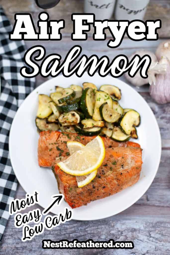 salmon on a plate with zucchini
