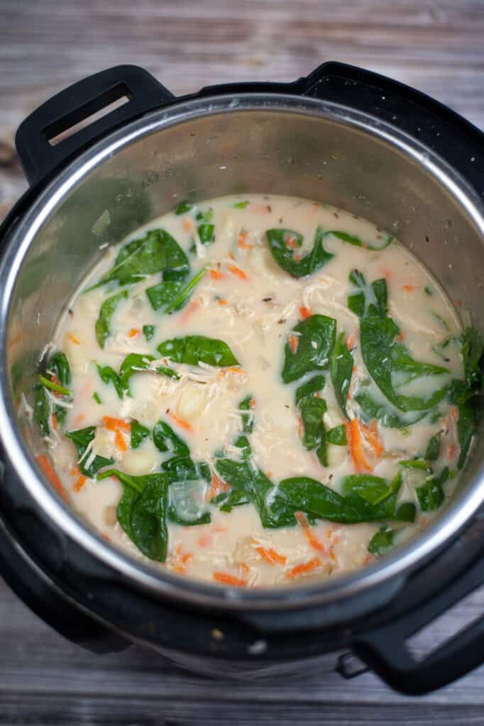 spinach added to instant pot for soup